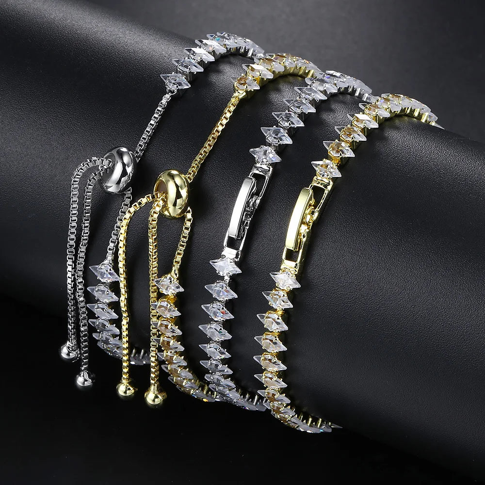 Luxury Dainty Tennis Bracelet for Women Silver Color Sparkling Cubic Zircon Stackable Chain Crystal Banquet Wedding Jewelry H085