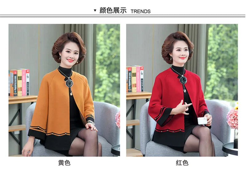 2023 New Spring Autumn Mother Sweater Knitted Cardigan   Jacket Noble Elegant Womem Sweater Coat Middle Aged Female Knitwear Top