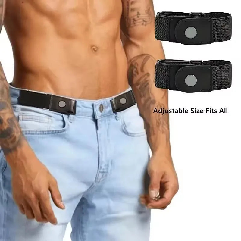 2pcs Set No Buckle Elastic Belt for Women Men Unisex Stretch Belt for Pants Jeans Casual Buckle Free Adjustable Invisible Belts