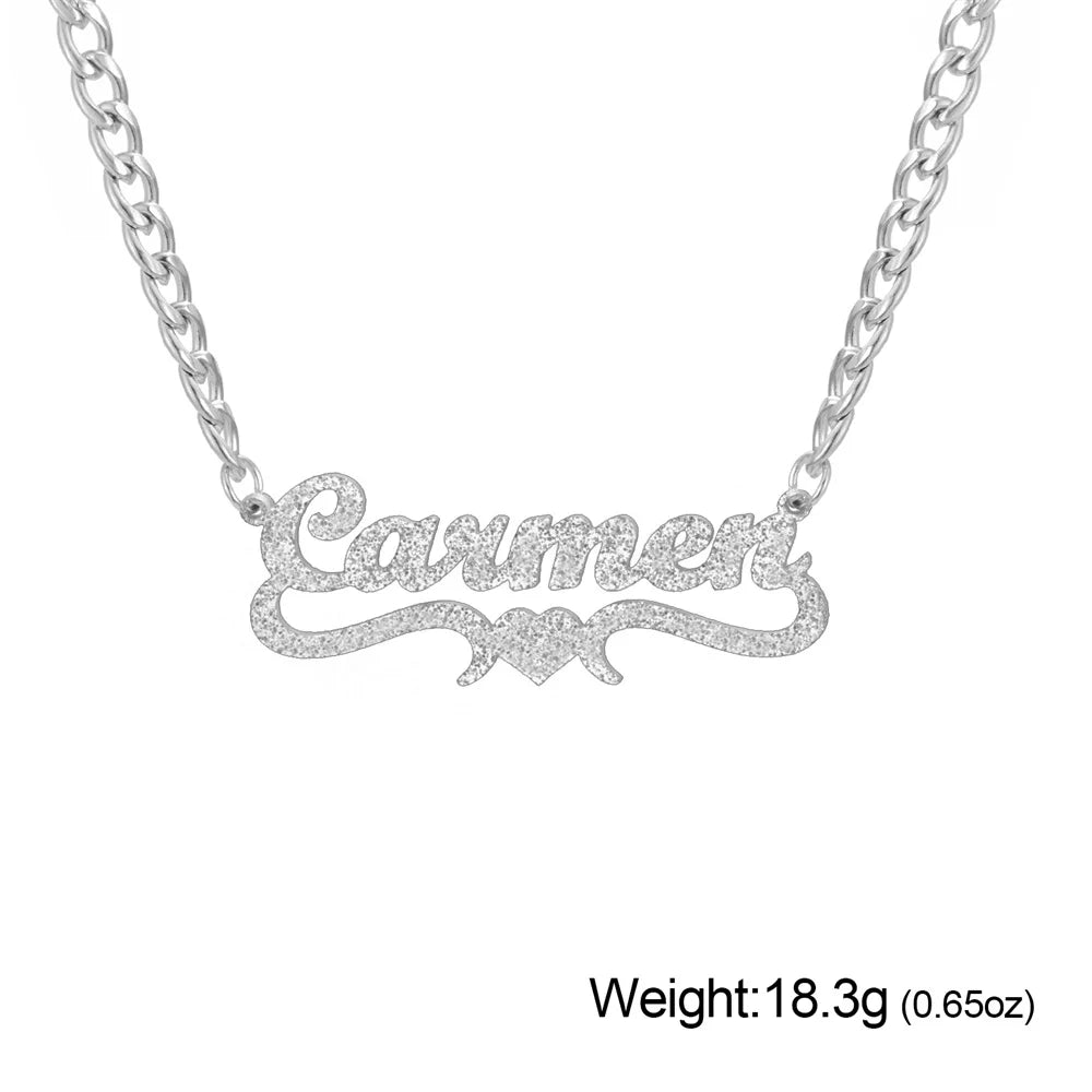My Shape Custom Name Sparkling Necklaces Stainless Steel Customized Bling Frosted Pendants Personalized Name Chain Jewelry Gifts