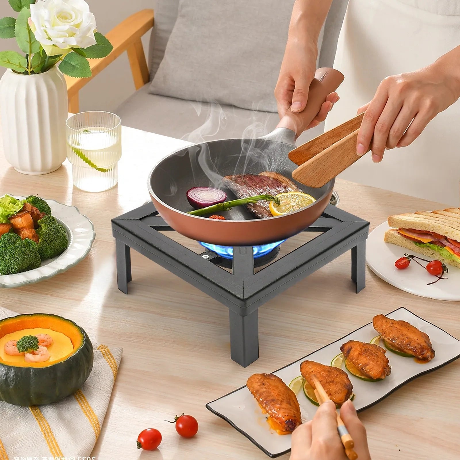 Outdoor Gas Stove Propane Cooker with Adjustable 0-10PSI，8000W Black Camping Portable Single Burner Stove