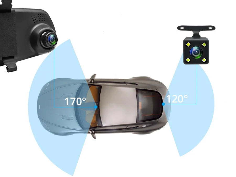 Dash Cam 4.3 inch "mini rear-view mirror digital dashcam, front and rear dual cameras IPS Front and Rear Camera Registrar Black