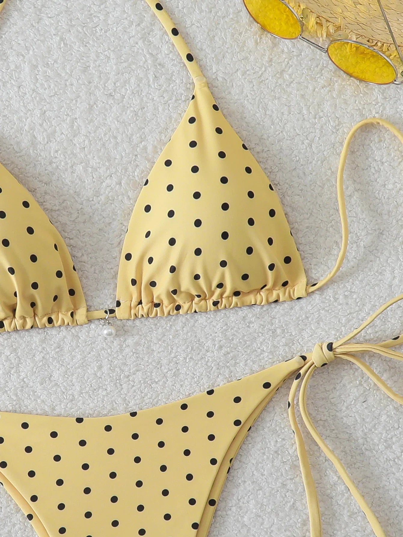 Women's Sexy Polka Dot Halter Bikini Set Lace-Up Low Waist Two-Piece Triangle Thong Swimwear Tie On Side Brazilian Biquinis