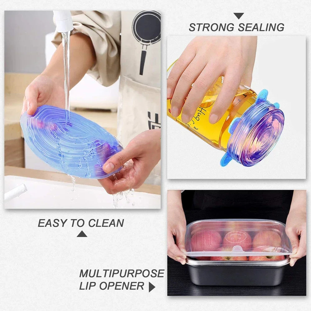 For Kitchen Accessories Plastic Adaptive Kitchen Storage Organization Container Adjustable Elastic Silicone Caps Refrigerator