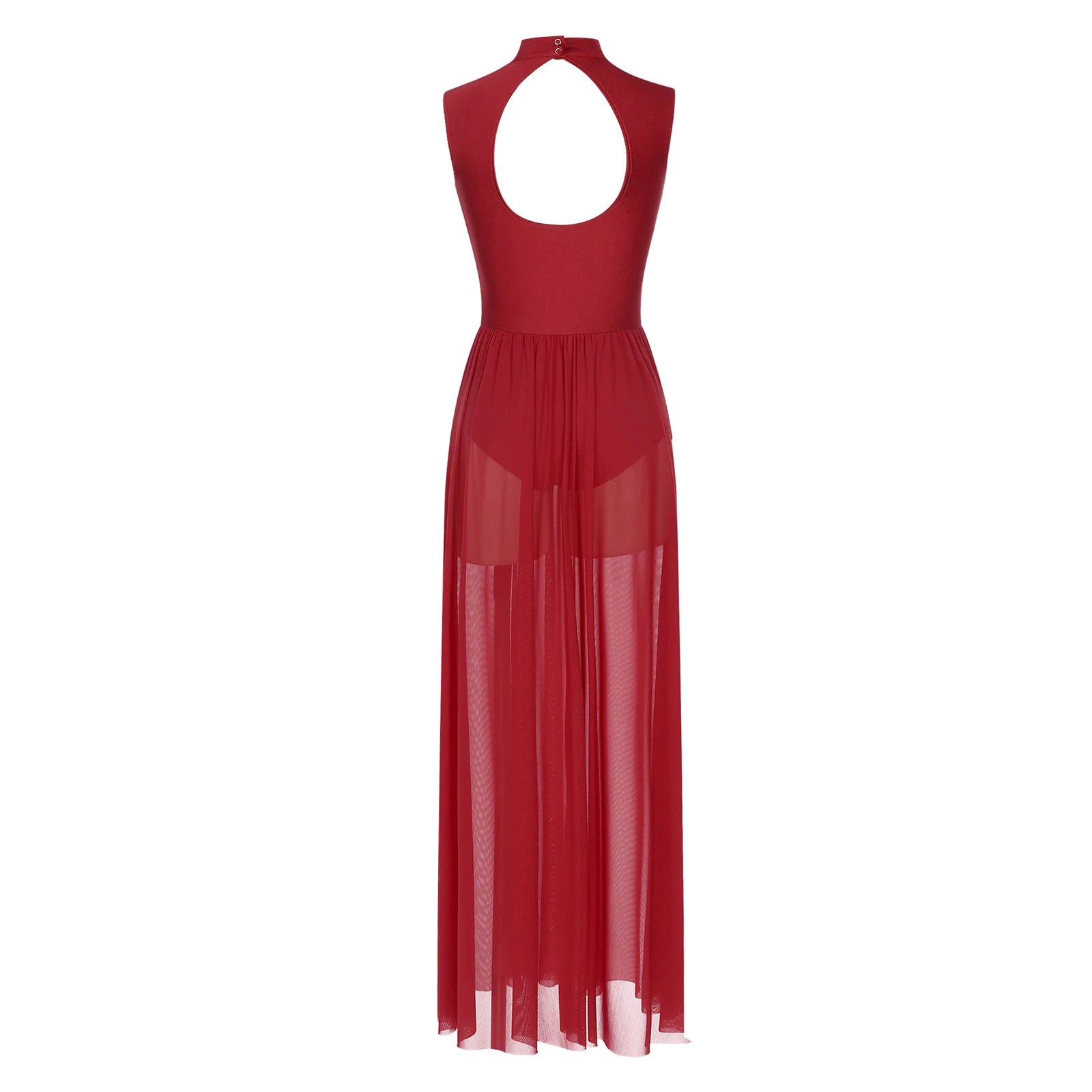 Womens Ballet Lyrical Dance Dress Cutout Back Full Length Overlay Leotard Costume Latin Rumba Tango Maxi Dress Long Dancewear