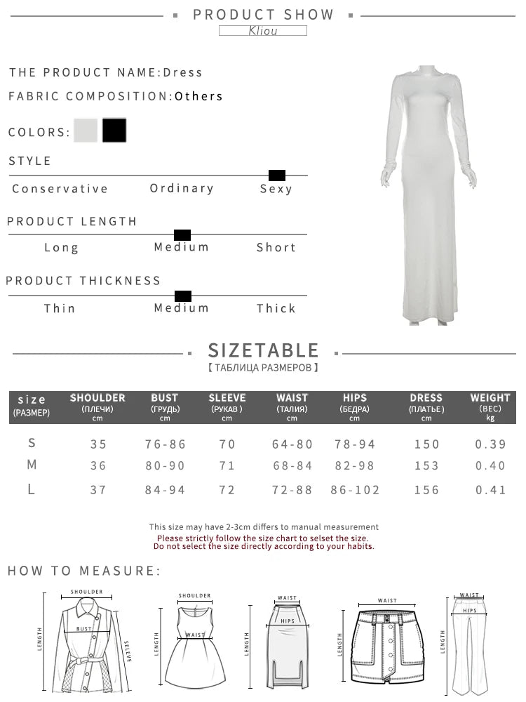 kliou Solid Elegant Women Maxi Dress Simple Fall Classic Trend Full Sleeve Swinging Backless Sheath Vestidos Mujer Evening Robe