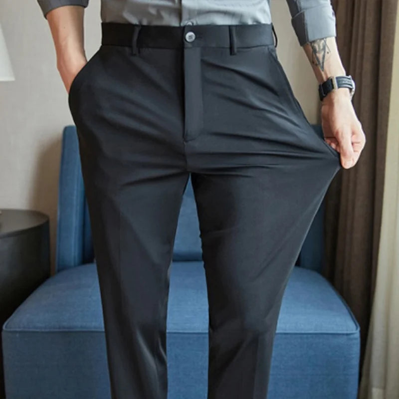 29-42 Men's Summer Pants Thin Straight Stretch Casual Pants with No Trace No Ironing Fabric Silky and Cool Feeling