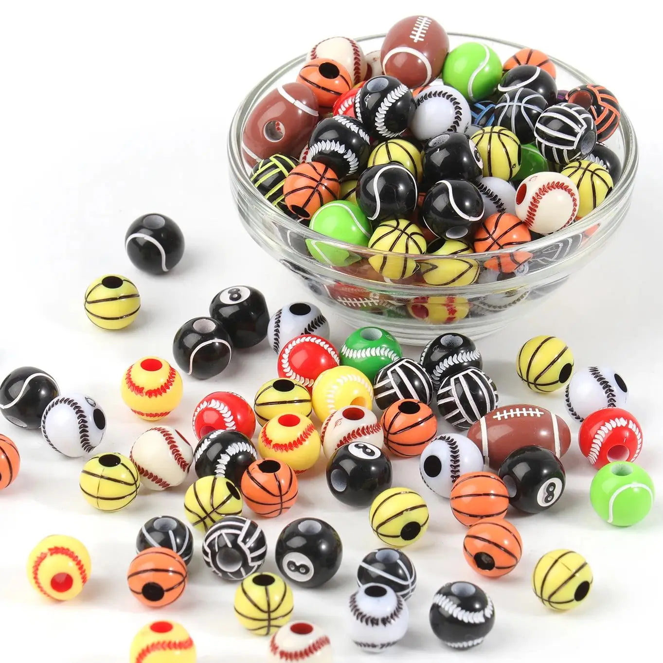 20/50Pcs Sport Basketball Baseball Tennis Beads Spacer Acrylic Beads For Making Bracelet Necklace DIY Craft Jewelry Supplies