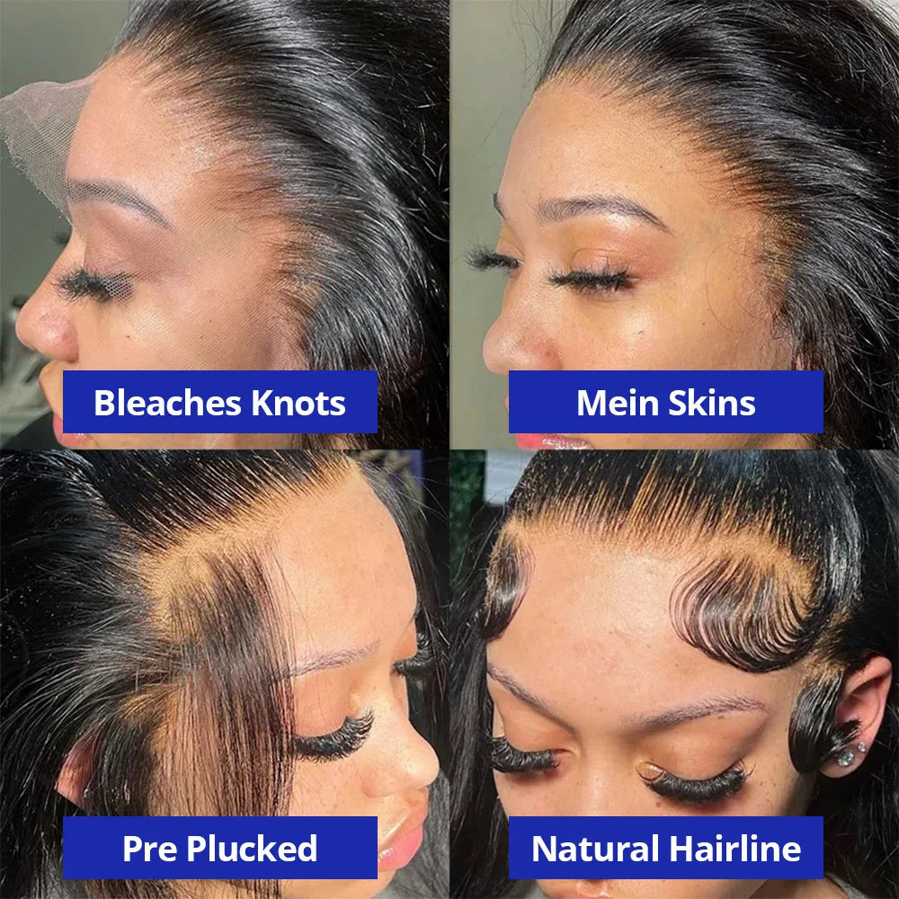 13x4 Bone Straight 250% Density Human Hair Wig 13x6 HD Lace Frontal Wig 40 Inch Natural Black Glueless Lace Front Wig for Women