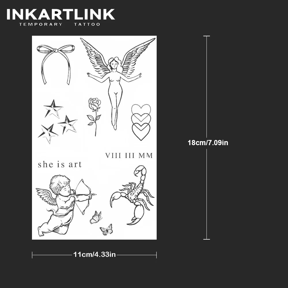 Angels and Love Temporary Tattoo,Lasts To 15 Days New Technology Magic Waterproof Semi Permanent Sticker.