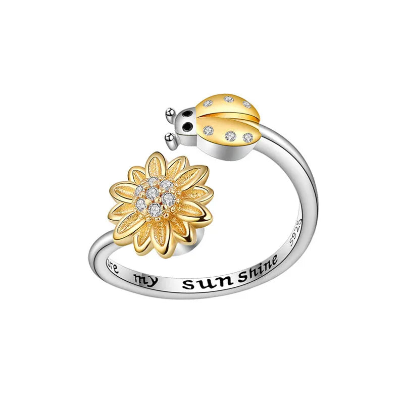 Ethnic Fashion Daisy Flower Anxiety Ring Adjustable Women Girls Worry Stress Relief Jewelry Spinning Fidget Rings Party Gifts