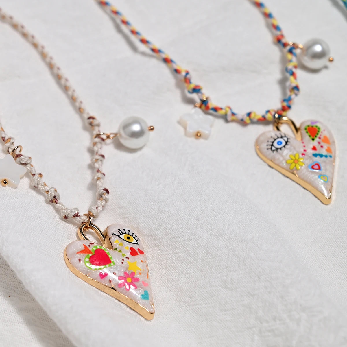Handmade Knotted Rope Heart Pendant Necklace Fashion Sweater Chain Stackable Star Pearl Necklace for Women New Design Jewelry
