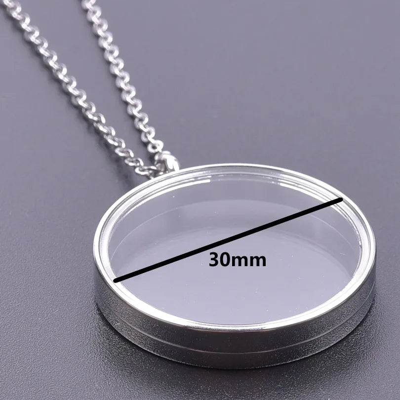 1Pc Inner Size 10-40mm Round Glass Memory Coin Holder Locket Pendant Necklaces Floating Living Relicario Collares Jewelry Bulk