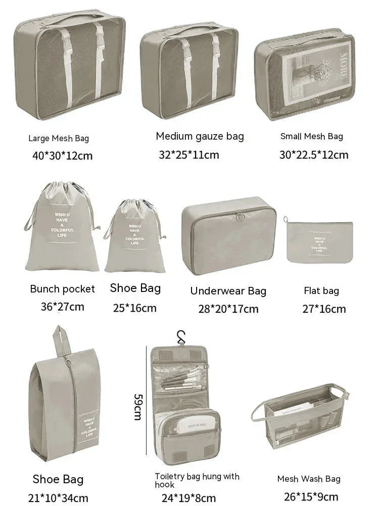 7/10 Pcs Set Travel Organizer Storage Bags Suitcase Packing Cubes Cases Portable Wardrobe Luggage Clothes Shoe Pouch Fold