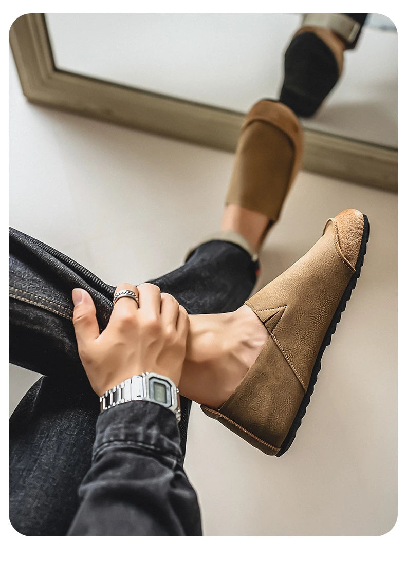 Man Loafers Outdoor Walking Fashion Mens Casual Shoes Soft Leather Comfort Half Slippers Breathable Lazy Driving Shoes Moccasins