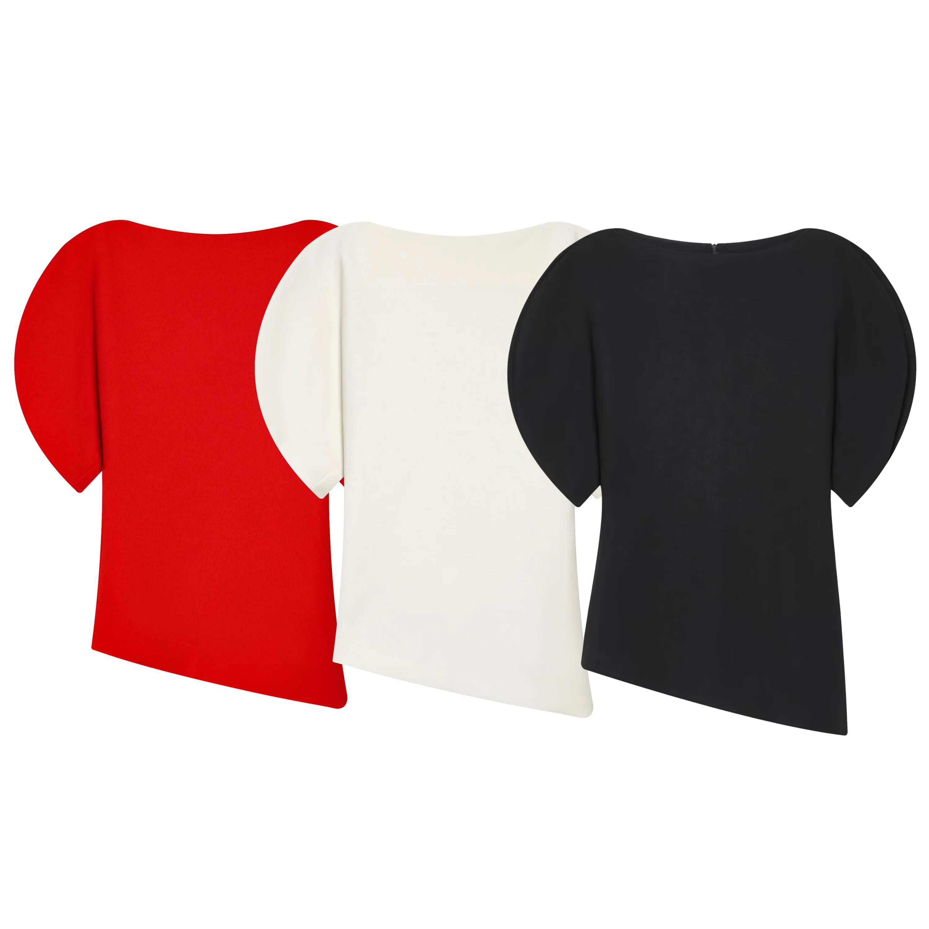 HH Women Elegant Solid Puff Sleeve Blouse Asymmetrical Hem O Neck T-Shirts 2026 Spring Fashion Female Streetwear Y2K Tops