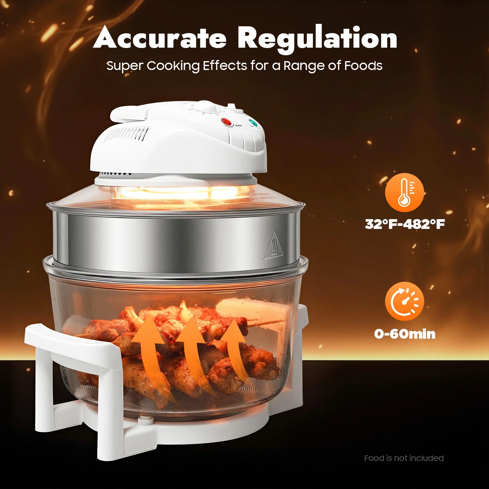 110V 17.96Qt Visual Air Fryer 1200-1400W 360° Hot Air Circulation Oil-Free Cooker with Grill Rack for Home Kitchen