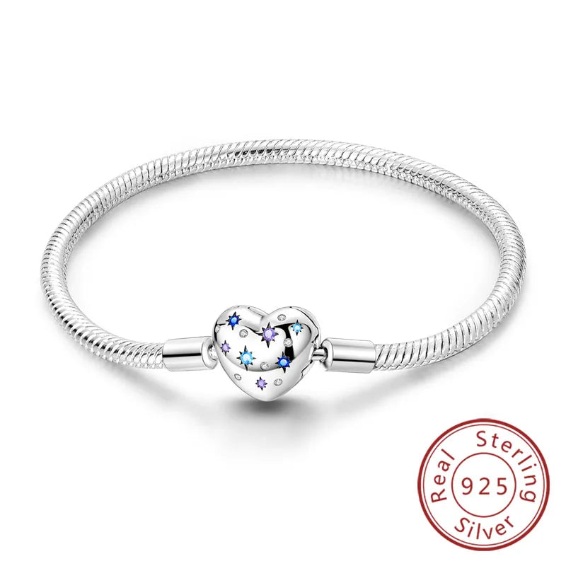 Bracelet Original 925 Sterling Silver Charm Bracelet 17-20CM Love Heart Pave Zirconia Bracelet for Women DIY Charm Jewelry Gifts