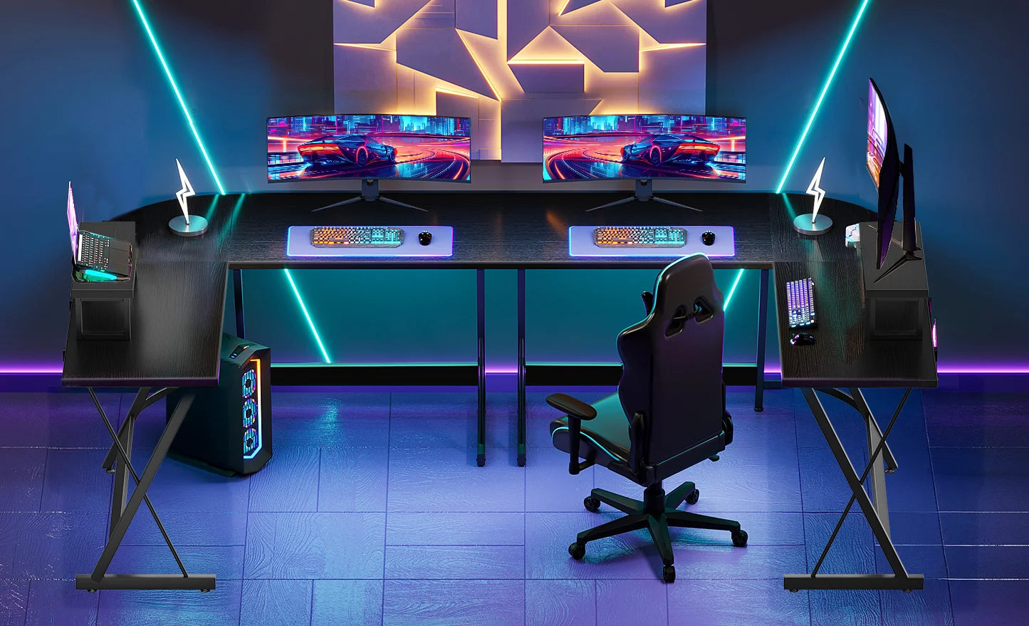 Coleshome Gaming Table, 127x127 cm Gaming Desk Corner Desk for Gamers, Desk L