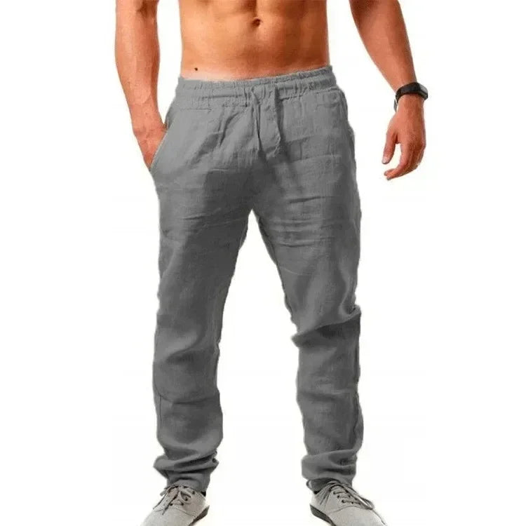 2025 Spring/Summer New Men's Cotton and Hemp Pants Fashionable and Casual Solid Color Breathable Loose Plus Wide Leg Pants M-4XL