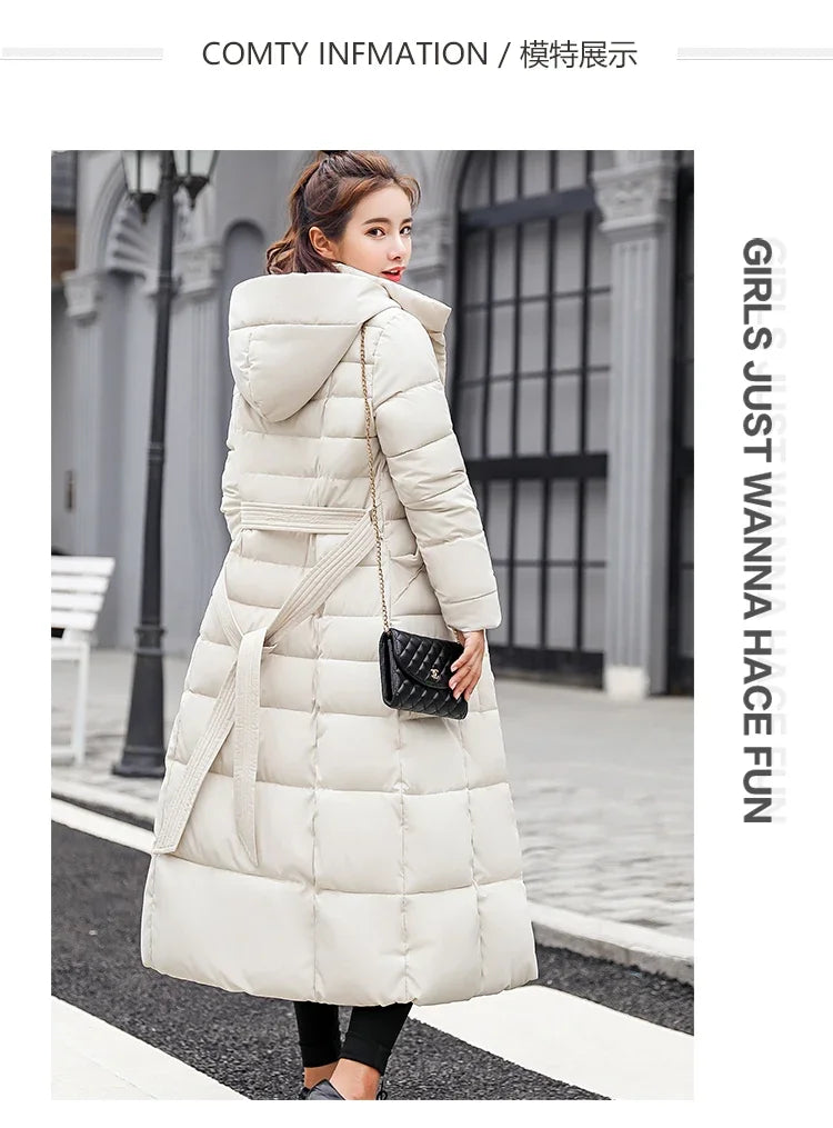 Long Down Cotton Parkas Coat Female New Winter Over Knee Loose Large Fur Collar Hooded Warm Thick Parkas Women  Padded Overcoat