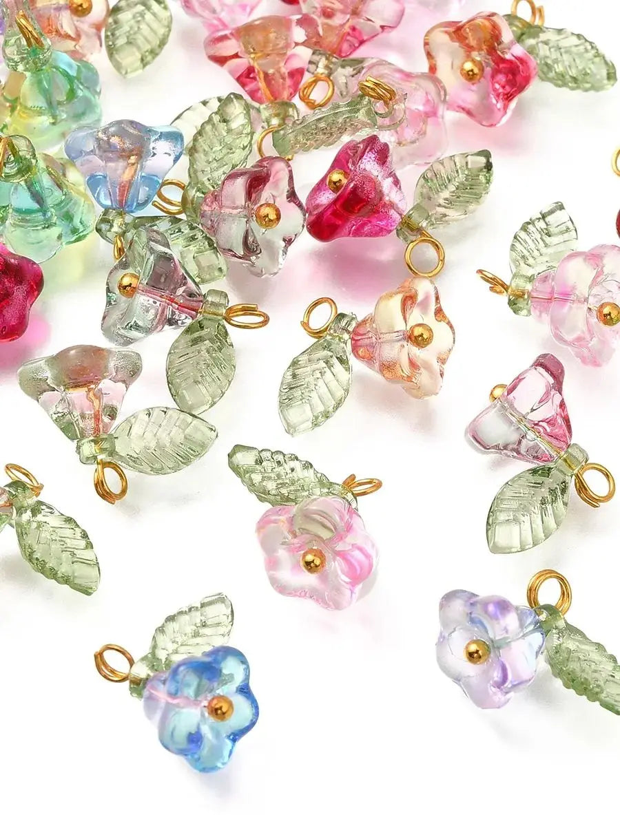30Pcs 6 Colors Pendants beads Flower with Golden Findings Charms for Women Necklace Bracelet Earrings DIY jewelry making