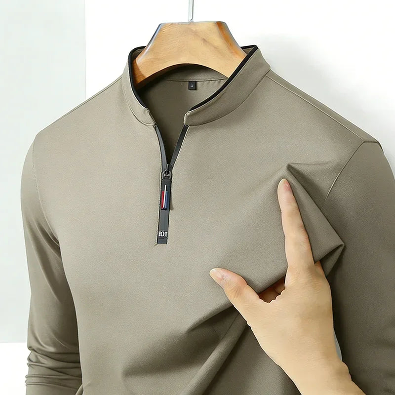 Fashion Men's Stand Collar Half Zip Long Sleeve Shirt Comfortable Casual Top Versatile Daily Wear Slim Fit Pullove