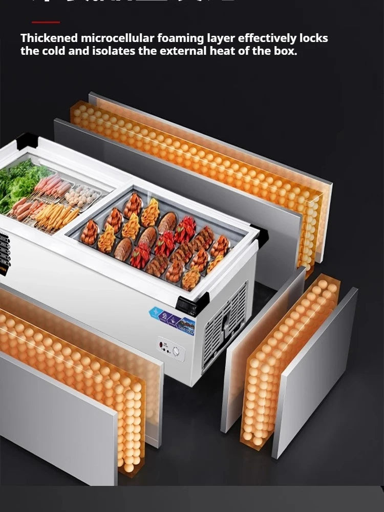 Commercial Refrigerator Freezer Countertop, 140W Portable Display Fridge for Food Stall with 3-Color Lights & Copper Tube Cool