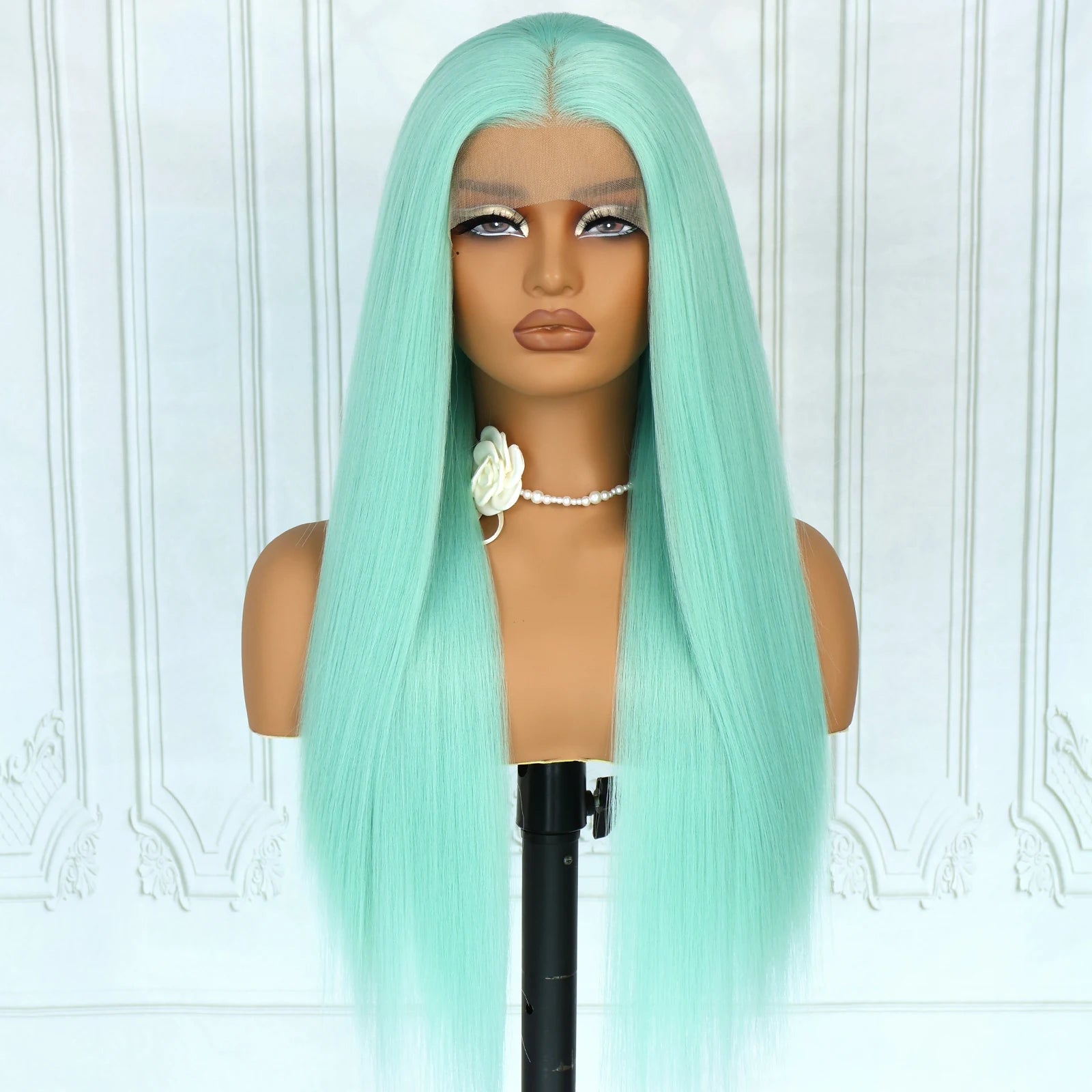 Aubree Synthetic Wigs Blue Hair 13*4 Lace Front Wigs For Daily Use Party Time Long Straight 28 inches 180% Density Glueless