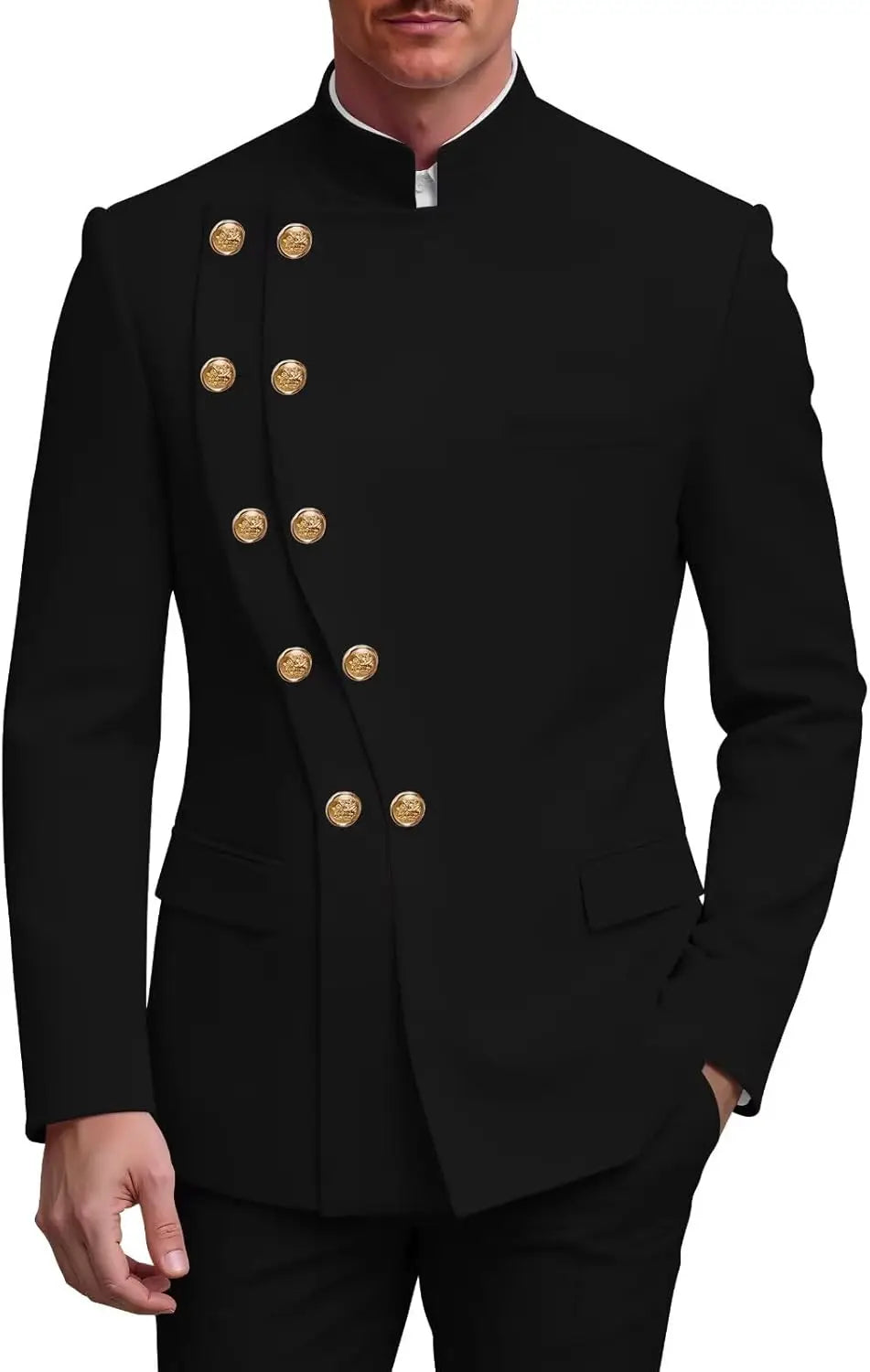 2 Piece Slim Fit Mens Suit Chinese  Suits Stand Collar Tuxedo for Men Wedding Prom Blazer Pant Set