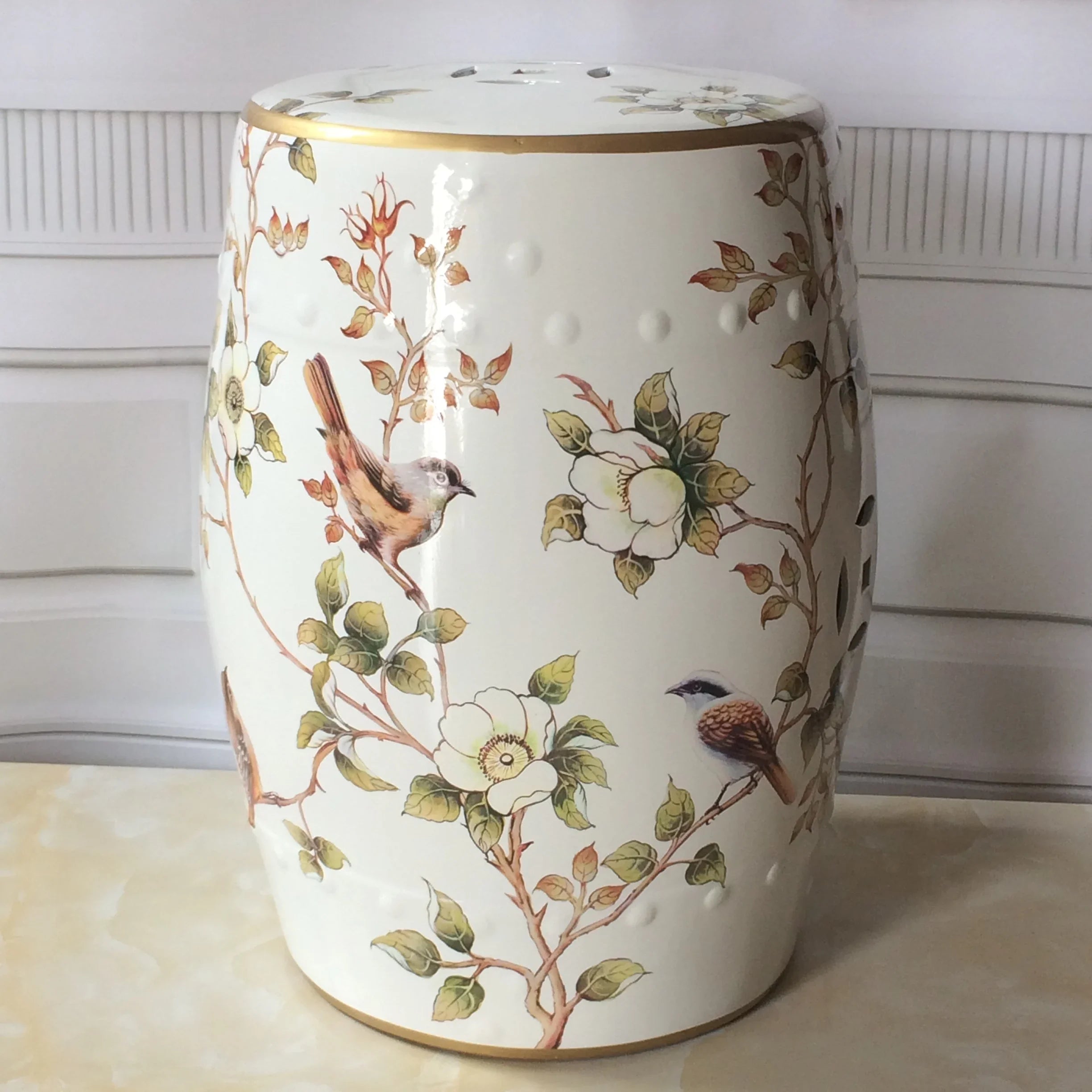 Shoe Changing Stool Flower Bird Ceramic Drum Stool Dressing Antique Drum Sitting Stool Living Room Furniture Luxury Dresser