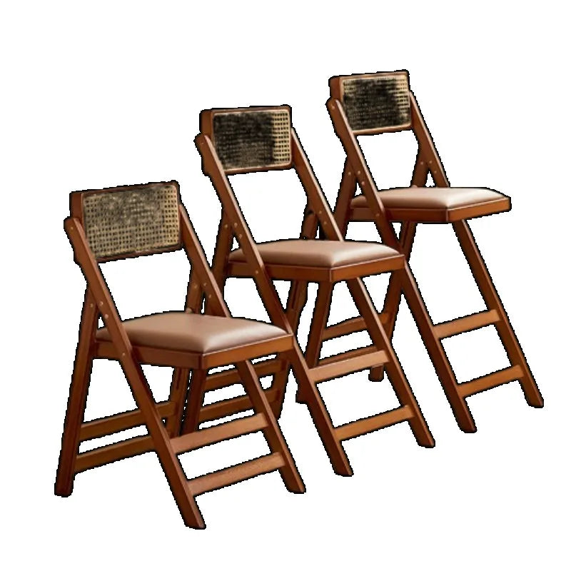 Foldable Wooden Bar Stool High Counter Stool Rattan Back Modern Minimalist Kitchen Island Breakfast Bar Dining Room Furniture