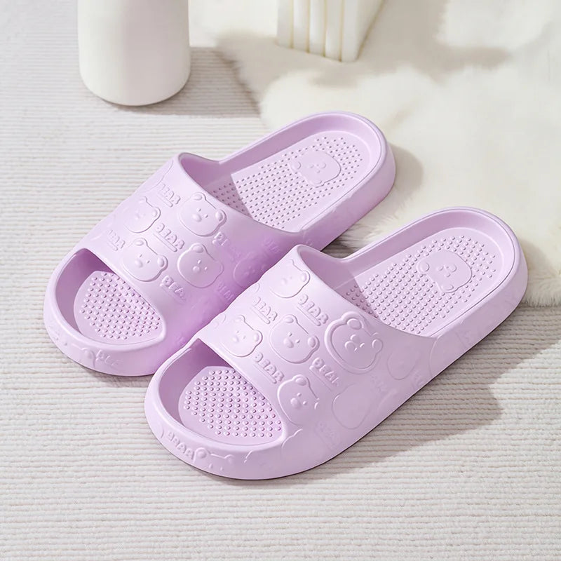 Couple Printting Cute Bear Women Slippers Summer Indoor Soft Cartoon Sandals Bathroom Anti-slip Outdoor Comfy Men Leisure Shoes
