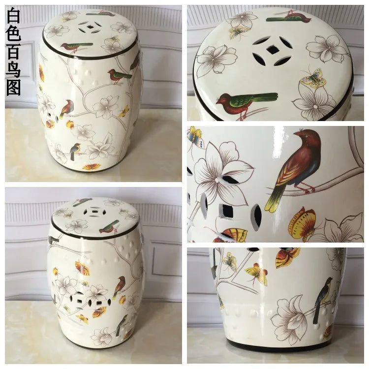 Shoe Changing Stool Flower Bird Ceramic Drum Stool Dressing Antique Drum Sitting Stool Living Room Furniture Luxury Dresser