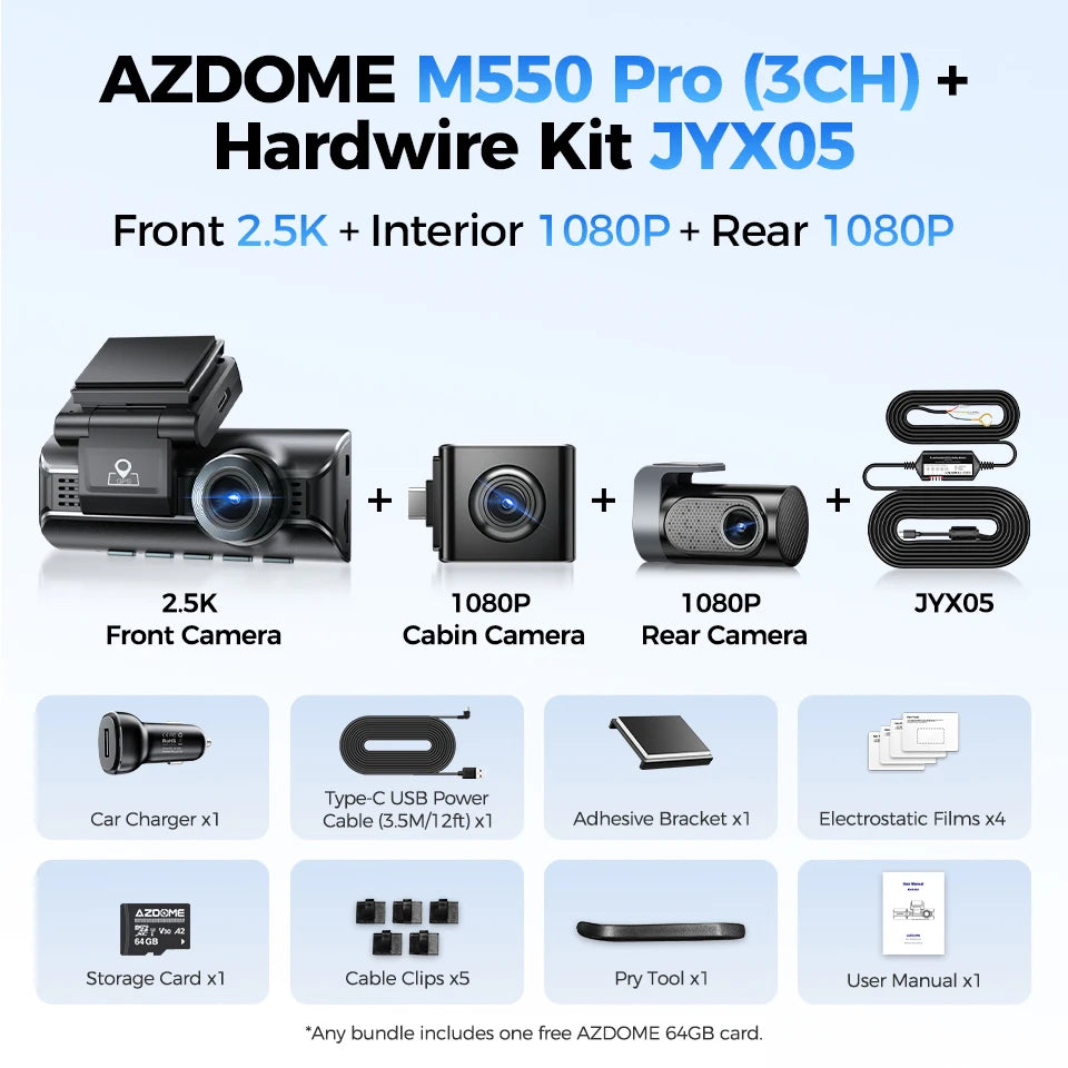 Upgrade AZDOME M550 Pro Dash Cam 4K Front Dashcam Auto 5.8Ghz Wi-Fi GPS G-sensor Car DVR 6 IR Night Vision Parking Monitor