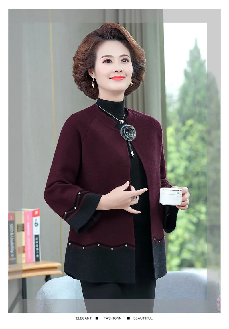 2023 New Spring Autumn Mother Sweater Knitted Cardigan   Jacket Noble Elegant Womem Sweater Coat Middle Aged Female Knitwear Top