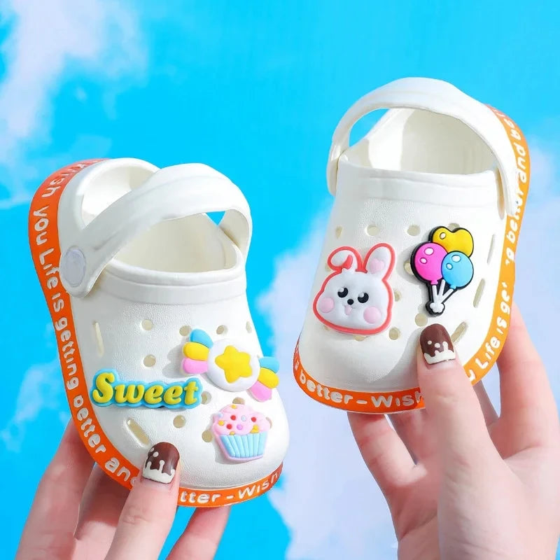 Summer Sandals For Girls Kids Baby Boys Girls Cartoon Baby Sandals Flat Heel Solid Soft Cartoon Slippers Children's Garden Shoes