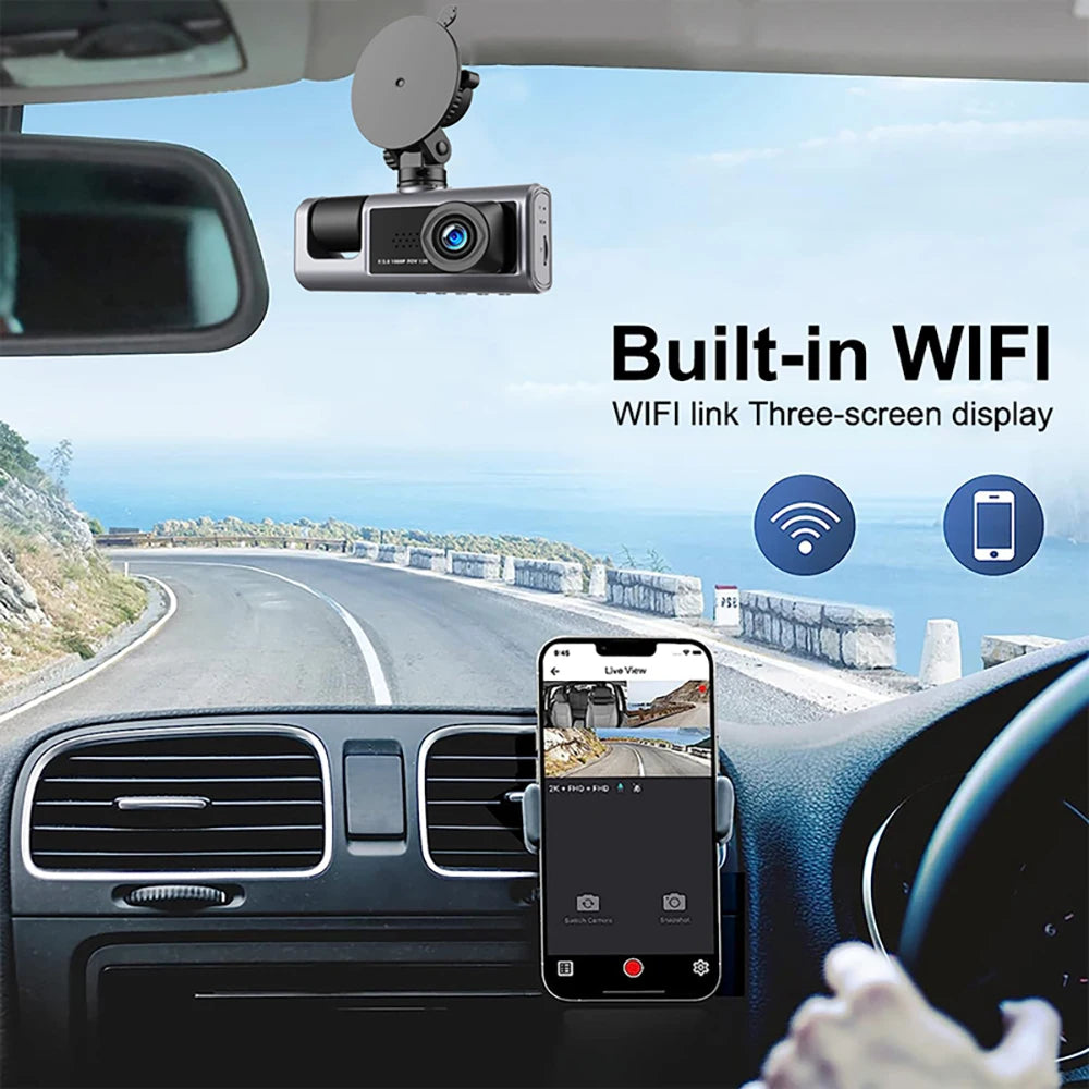 2/3Camera WIFI/NO WIFI Dash Cam Cabin Car Dvr 1080P Interior Vehicle Three Way Channel Dvrs Recorder Video Dashcam Camcorder