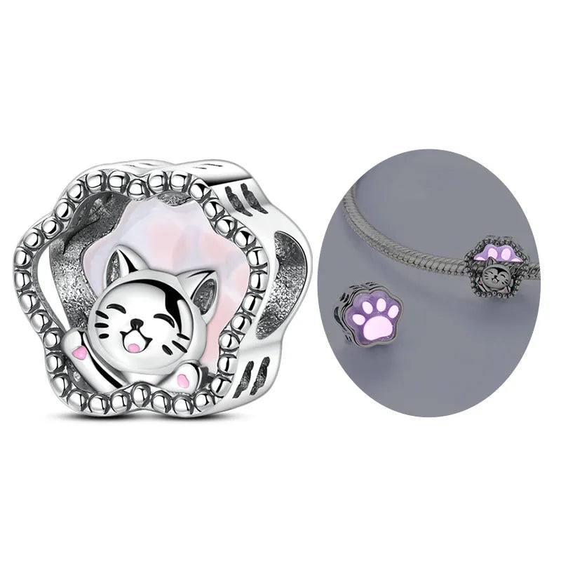 MULA Pink 925 Sterling Silver Charms Pendant Perfume Dreamcatcher Heart Love Beaded Fit Original Bracelet Women DIY Jewelry Gift