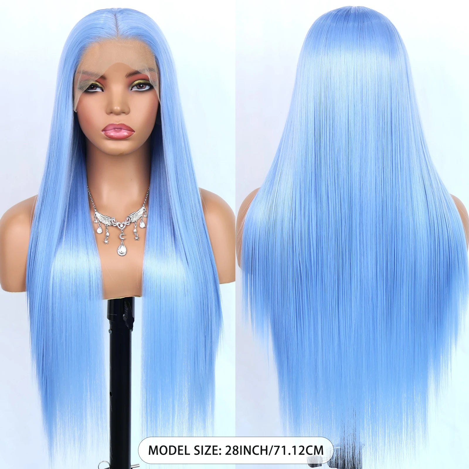 Aubree Synthetic Wigs Blue Hair 13*4 Lace Front Wigs For Daily Use Party Time Long Straight 28 inches 180% Density Glueless