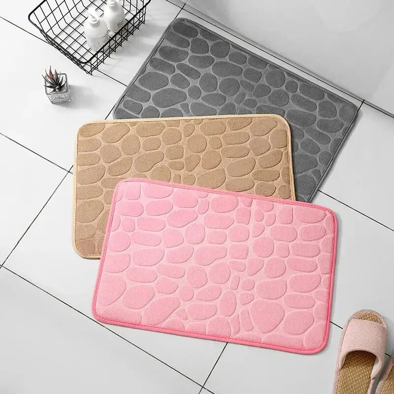 1pc Embossed Fiber Carpet, Bathroom Living Room Anti Slip Mat, Pebble Floor Mat, Household Items