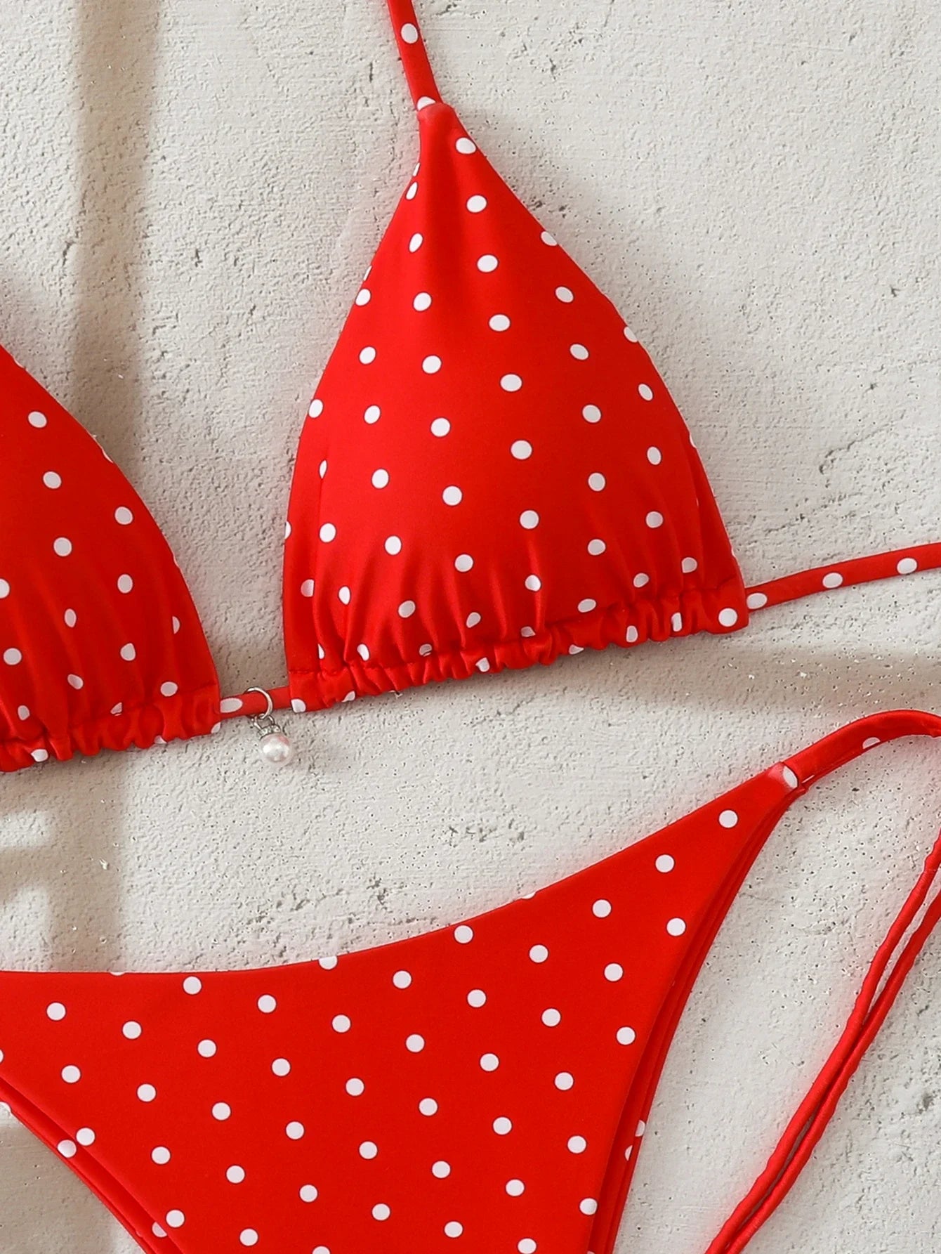 Women's Sexy Polka Dot Halter Bikini Set Lace-Up Low Waist Two-Piece Triangle Thong Swimwear Tie On Side Brazilian Biquinis