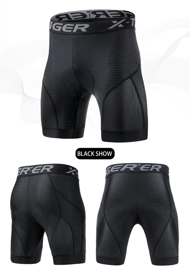 X-TIGER Cycling Underwear Men's Shorts 5D Padded Breathable Sports Riding Bike Bicycle MTB Liner Shorts with Anti-Slip Leg Grips
