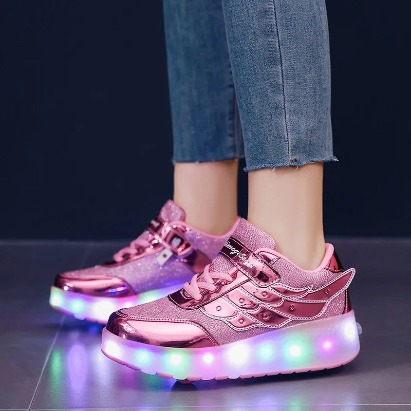 Sneakers Roller Shoes Outdoor Deformation Parkour Skates Dual-Use Children Girls Boys Adult Men Women Unisex Roller Skates