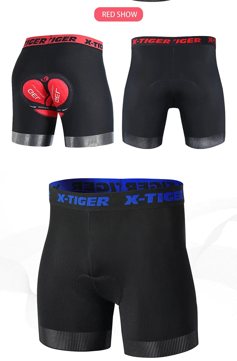X-TIGER Cycling Underwear Men's Shorts 5D Padded Breathable Sports Riding Bike Bicycle MTB Liner Shorts with Anti-Slip Leg Grips