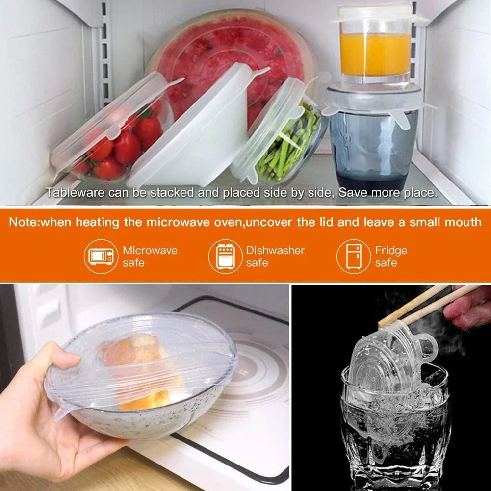 For Kitchen Accessories Plastic Adaptive Kitchen Storage Organization Container Adjustable Elastic Silicone Caps Refrigerator
