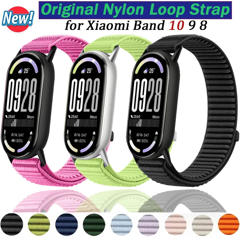 Original Nylon Loop Strap For Xiaomi Miband 10/9/8 Metal buckle Integration Bracelet Band For Miband 10 9 8 Breathable Wristband