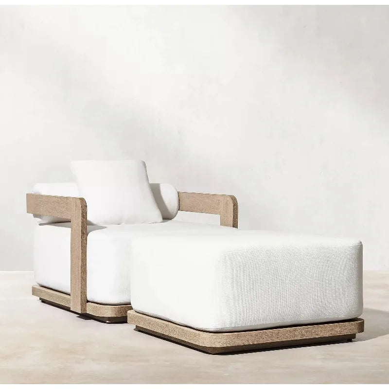 Modern Outdoor Furniture Set Waterproof  Foot Pedal with Teak Wooden Bench & Rattan Cast Sofa Garden Living Room Hotels Meuble