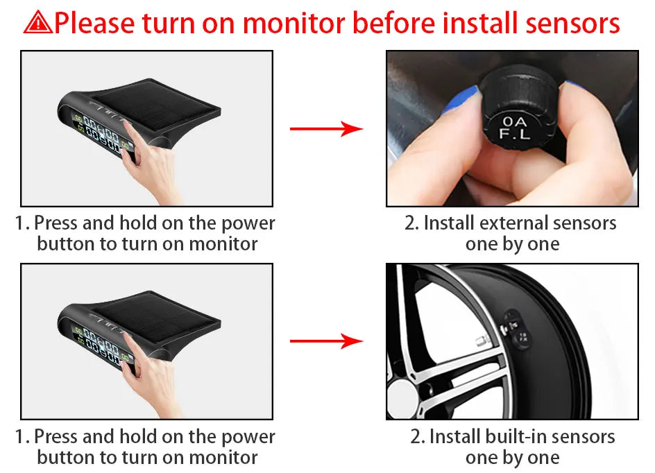 E-ACE K01 TPMS solar sensor intelligence  Wireless Tire Pressure Monitoring System  Auto Security Alarm Device With 4 sensors