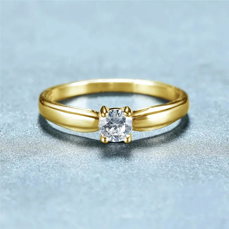 Huitan Single Round Cubic Zircon Rings for Women Engagement Wedding Band Accessories Simple Elegant Female Rings Fashion Jewelry